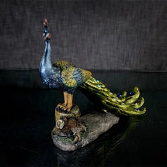 PEACOCK ON TREE STUMP Figurine Decoration