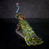 PEACOCK ON TREE STUMP Figurine Decoration