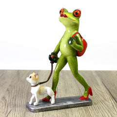 FROG WALKING THE DOG Figurine Decoration