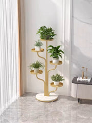 CINQ Gold Plant Stand with Marble Finish Base