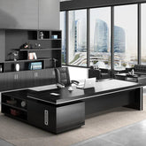 Black Executive Luxury Office Desk with Display Shelves
