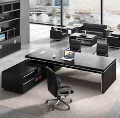 Black Executive Luxury Office Desk with Display Shelves