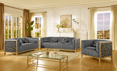 Lavish Nest Modern Velvet Grey Sofa Set