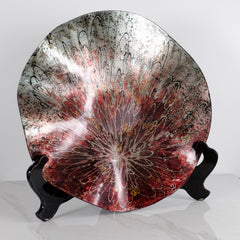 Plate Red/Silver Round Decorative Glass