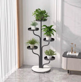 CINQ Black Plant Stand with Marble Finish Base