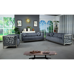 Lavish Nest Modern Velvet Grey Sofa Set