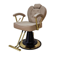 LUXE TRIM Brown Buttoned Luxury Leather Barber Chair