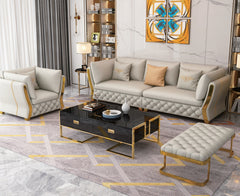 Golden Settee Luxury Leatherette Sofa Set
