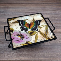 BUTTERFLY DECO PLATE W/HANDLE