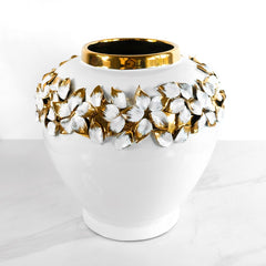 WHITE VASE WITH GOLD FLOWERS