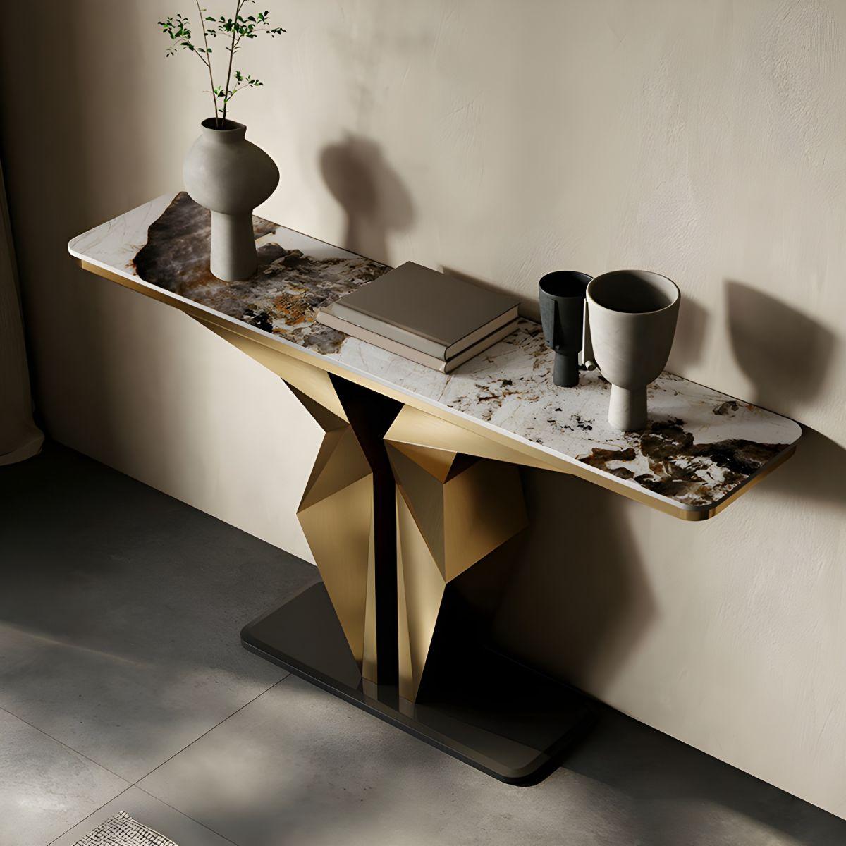 Arkelis Gold Stainless steel Marble Top Console Table - Northern Interiors