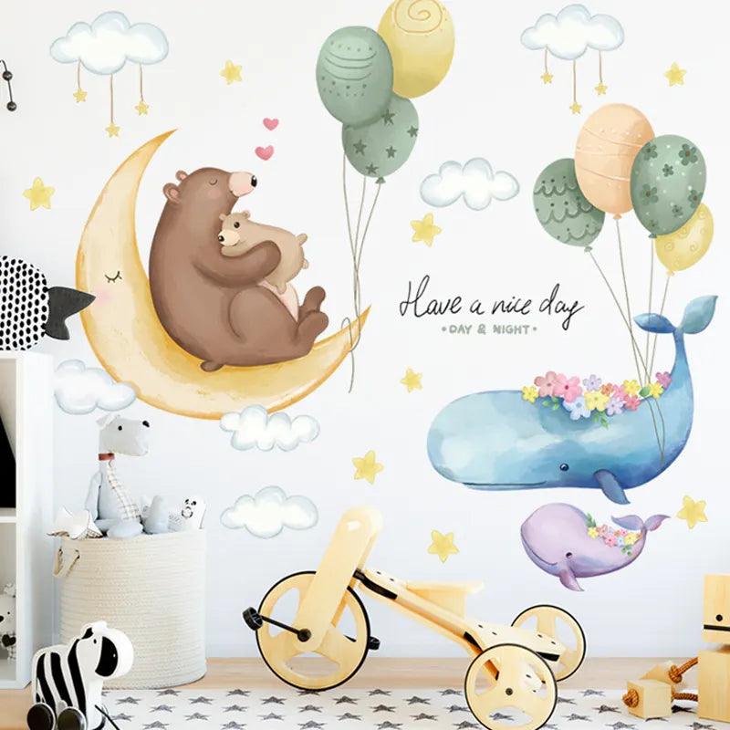 Bear & Whale Animal vinyl wall stickers for kids home decoration - Northern Interiors