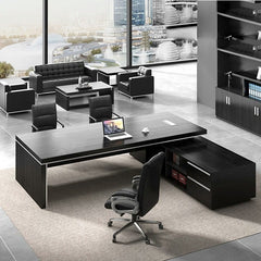 Black Executive Luxury Office Desk with Display Shelves