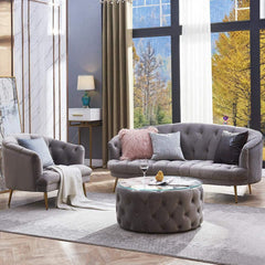 Classic Gray Velvet Buttoned Sofa Set - Northern Interiors