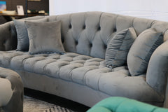 Classic Gray Velvet Buttoned Sofa Set - Northern Interiors