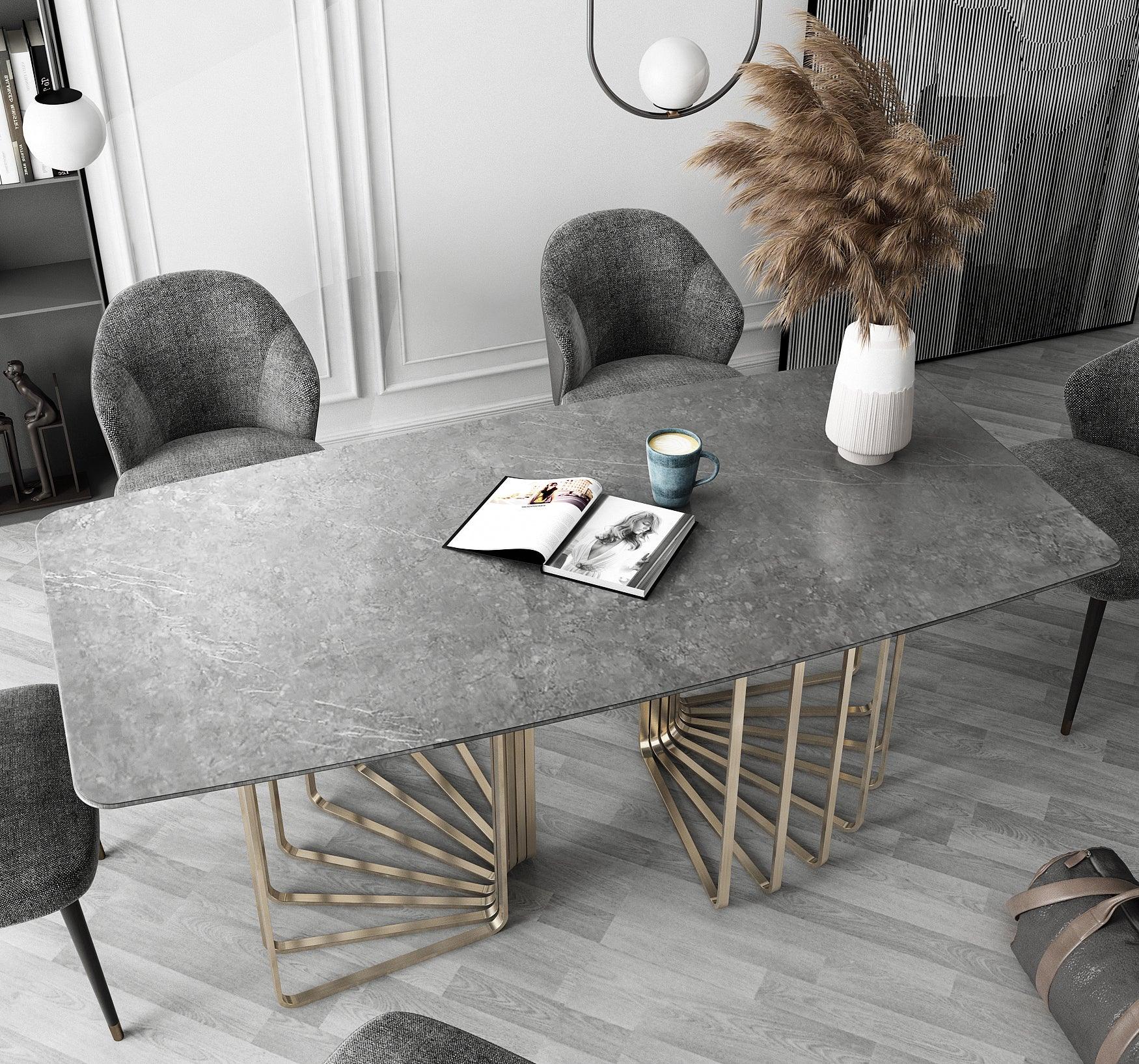 EROS Grey Marble Dining Table - Northern Interiors