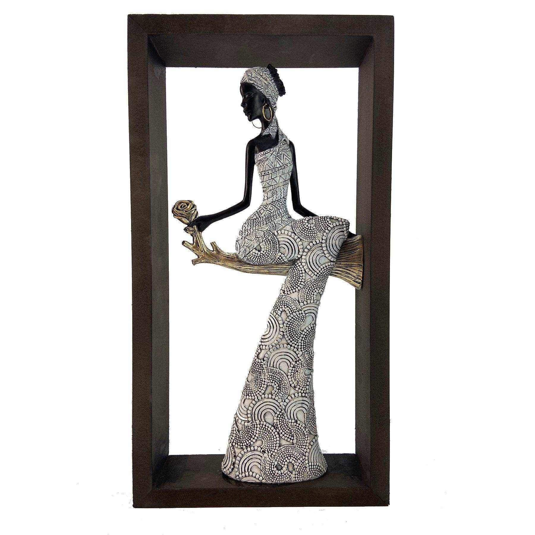 Framed African Lady Sitting Black Statue Decor - Northern Interiors