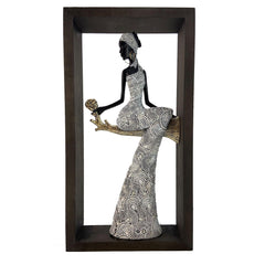 Framed African Lady Sitting Black Statue Decor - Northern Interiors
