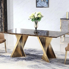 Golden Gown Stainless Steel Marble Top Dining Table - Northern Interiors