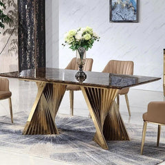 Golden Gown Stainless Steel Marble Top Dining Table - Northern Interiors