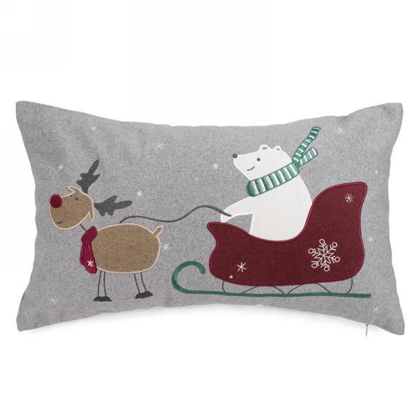 Gray rectangular Pillow polar bear on sled - Northern Interiors