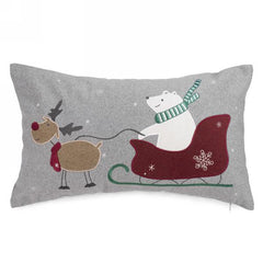 Gray rectangular Pillow polar bear on sled - Northern Interiors