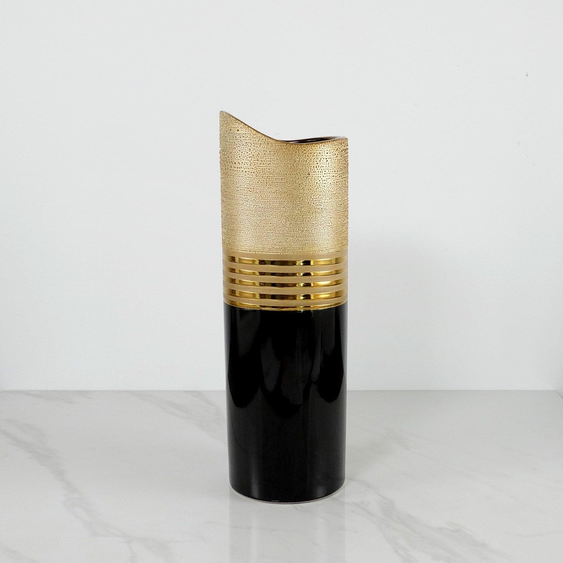 Lustrous Black and Gold Ceramic Vase - Northern Interiors