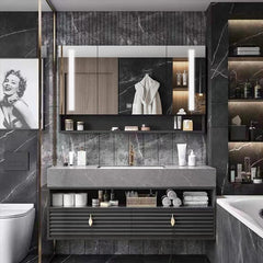 Luxury Double Sink Wall Mount Bathroom Vanity & LED Mirror Cabinet - Northern Interiors