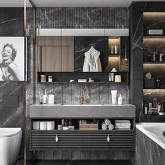 Luxury Double Sink Wall Mount Bathroom Vanity & LED Mirror Cabinet - Northern Interiors