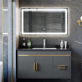 Luxury Gray Wall Mount Bathroom Vanity & LED Mirror with Gold Hardware - Northern Interiors