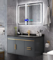 Luxury Gray Wall Mount Bathroom Vanity & LED Mirror with Gold Hardware - Northern Interiors
