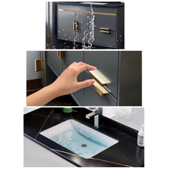 Luxury Gray Wall Mount Bathroom Vanity & LED Mirror with Gold Hardware - Northern Interiors