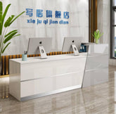 Modern Silver & White Reception Desk with Bookshelf - Northern Interiors