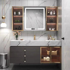 Modern Wall Mount Bathroom Vanity & LED Mirror Cabinet Set - Northern Interiors