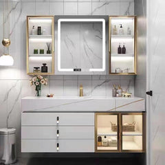 Modern Wall Mount Bathroom Vanity & LED Mirror Cabinet Set - Northern Interiors
