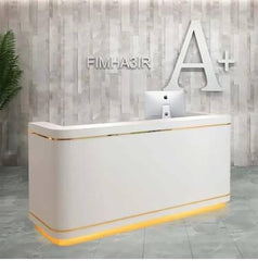 Modern White Simplistic Reception Desk with Gold trim - Northern Interiors