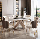 Round Salmon Modern Stone Top Dining Set with Lazy Susan - Northern Interiors