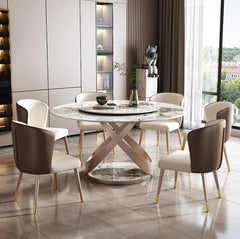 Round Salmon Modern Stone Top Dining Set with Lazy Susan - Northern Interiors