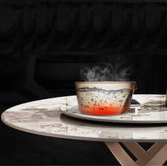 Round Salmon Modern Stone Top Dining Set with Lazy Susan - Northern Interiors