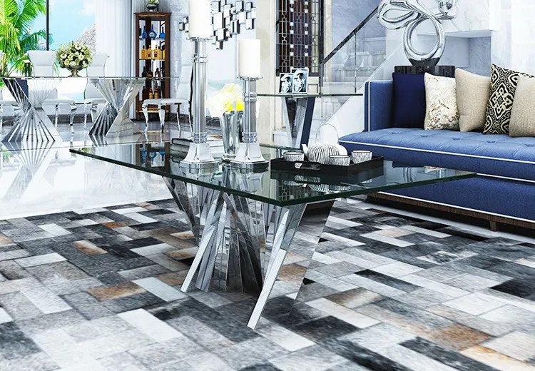 Silver Gown Stainless Steel Glass Top Dining Table - Northern Interiors