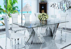 Silver Gown Stainless Steel Glass Top Dining Table - Northern Interiors