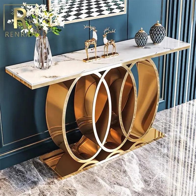 Spiral Stainless steel Marble Top Console Table - Northern Interiors