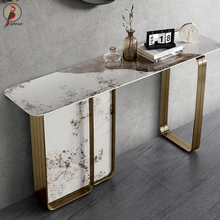 StoneX Gold Stainless steel Marble Console Table - Northern Interiors