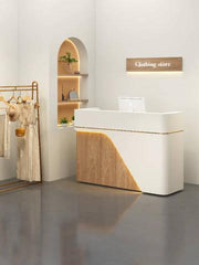 Stylish Wood Paneled Modern Reception Desk with LED - Northern Interiors