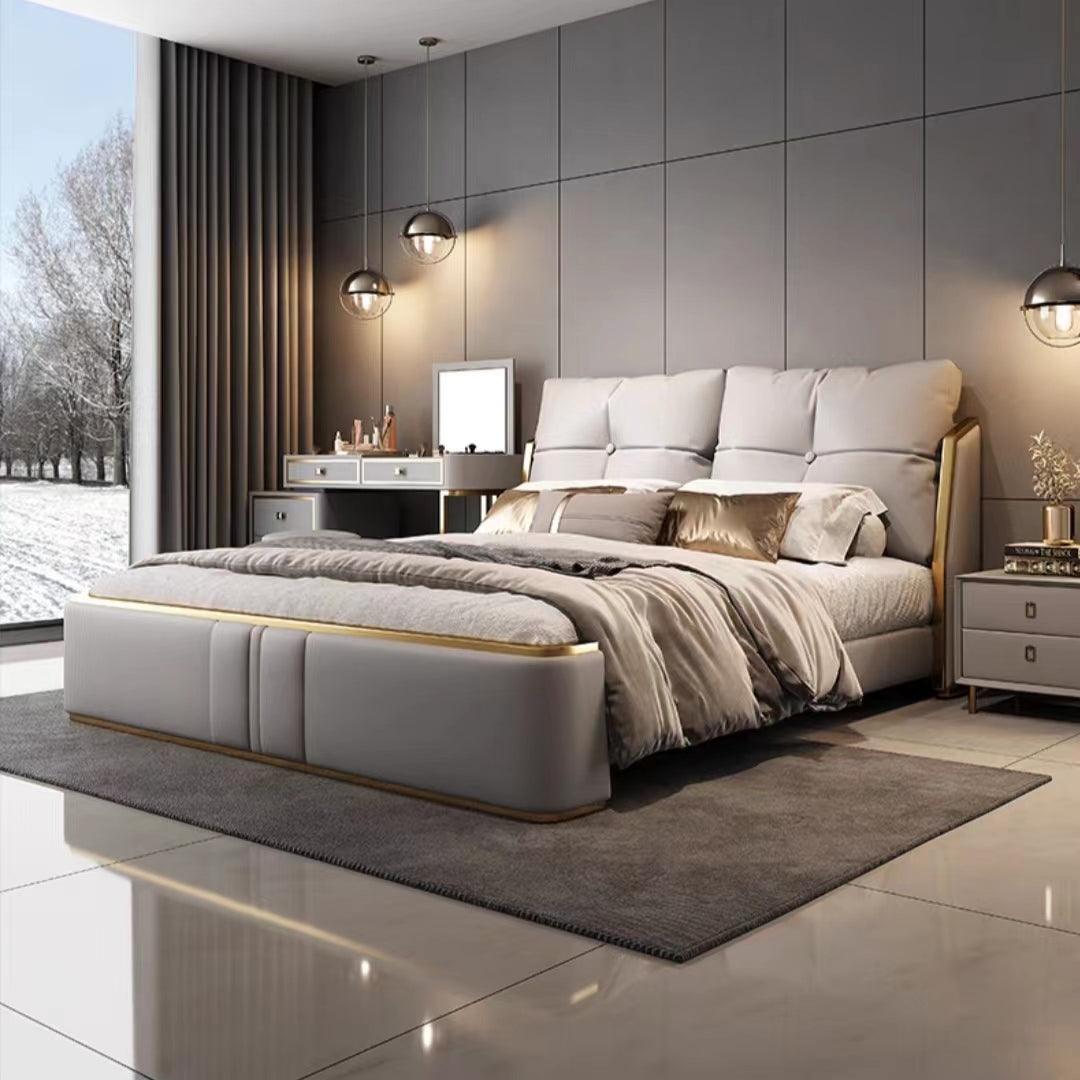 Susan Imitation Leather Luxury Gold Stainless Steel Bed frame - Northern Interiors