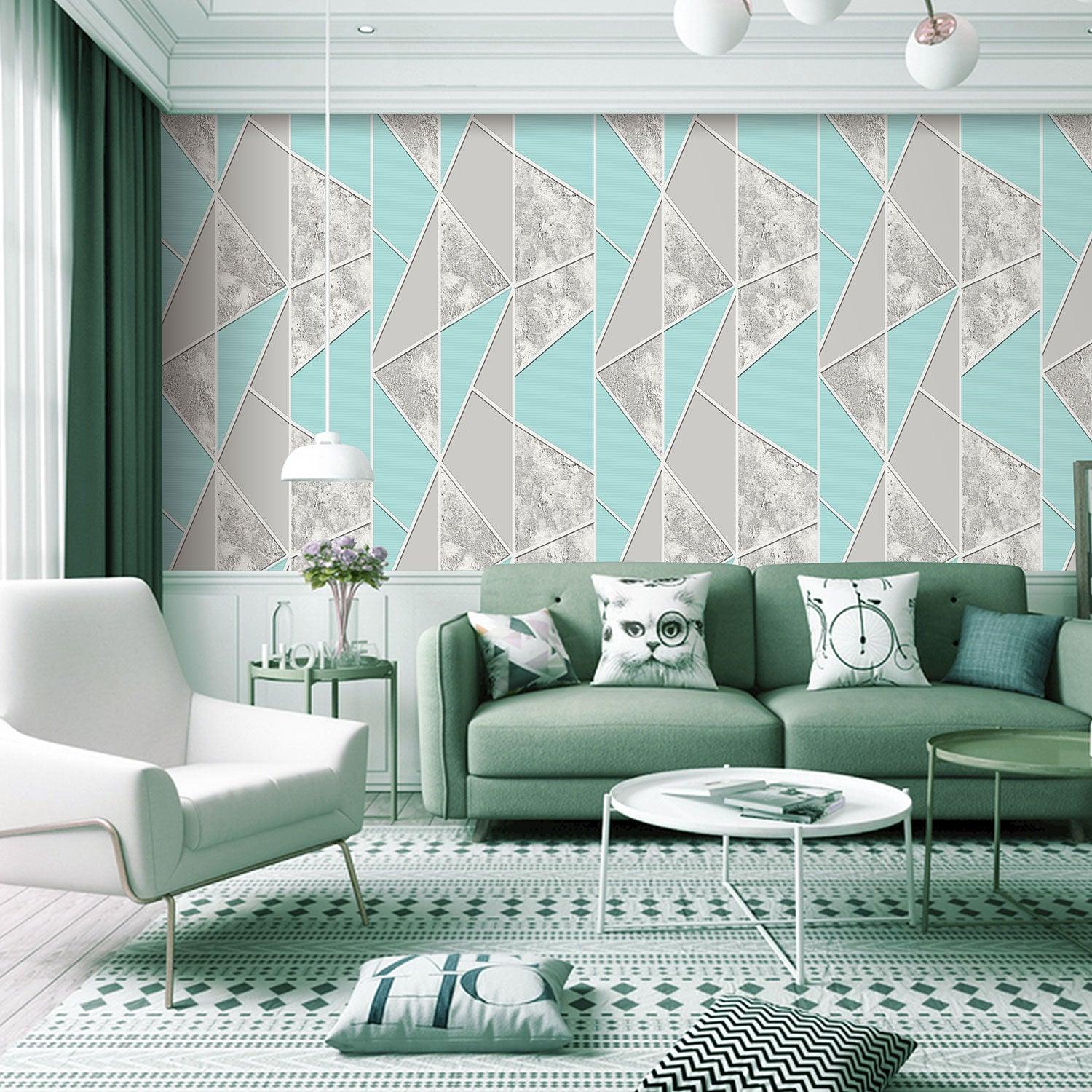 Turquoise Blue Geometric Waterproof Wallpaper - Northern Interiors