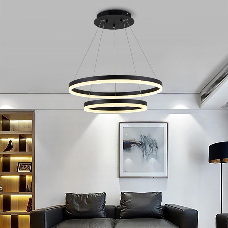 Modern Luxury Black 2 Ring LED Pendant Light - Northern Interiors