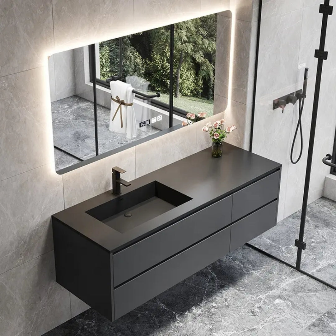 Modern Black Luxury Wall Mount Bathroom Vanity Set