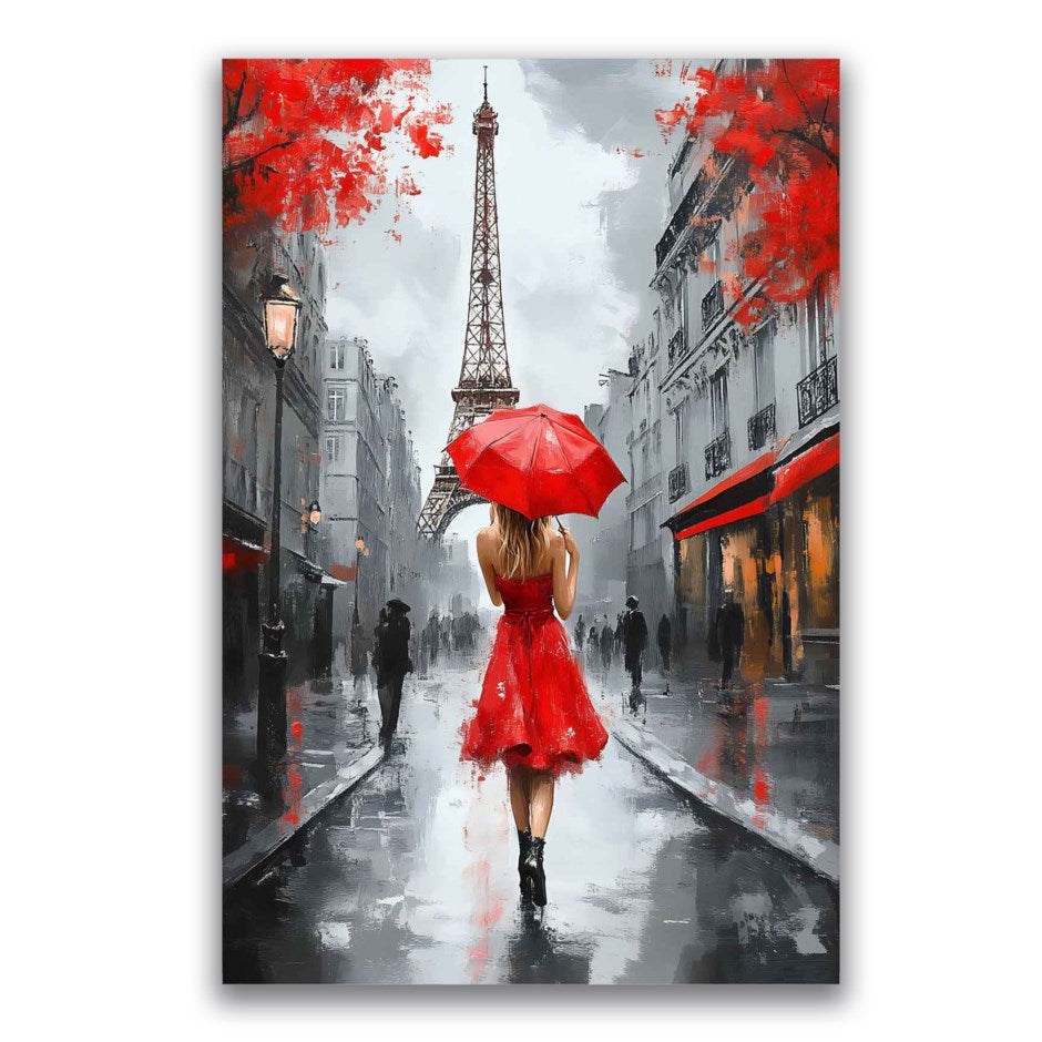 RED UMBRELLA IN PARIS Vertical Canvas