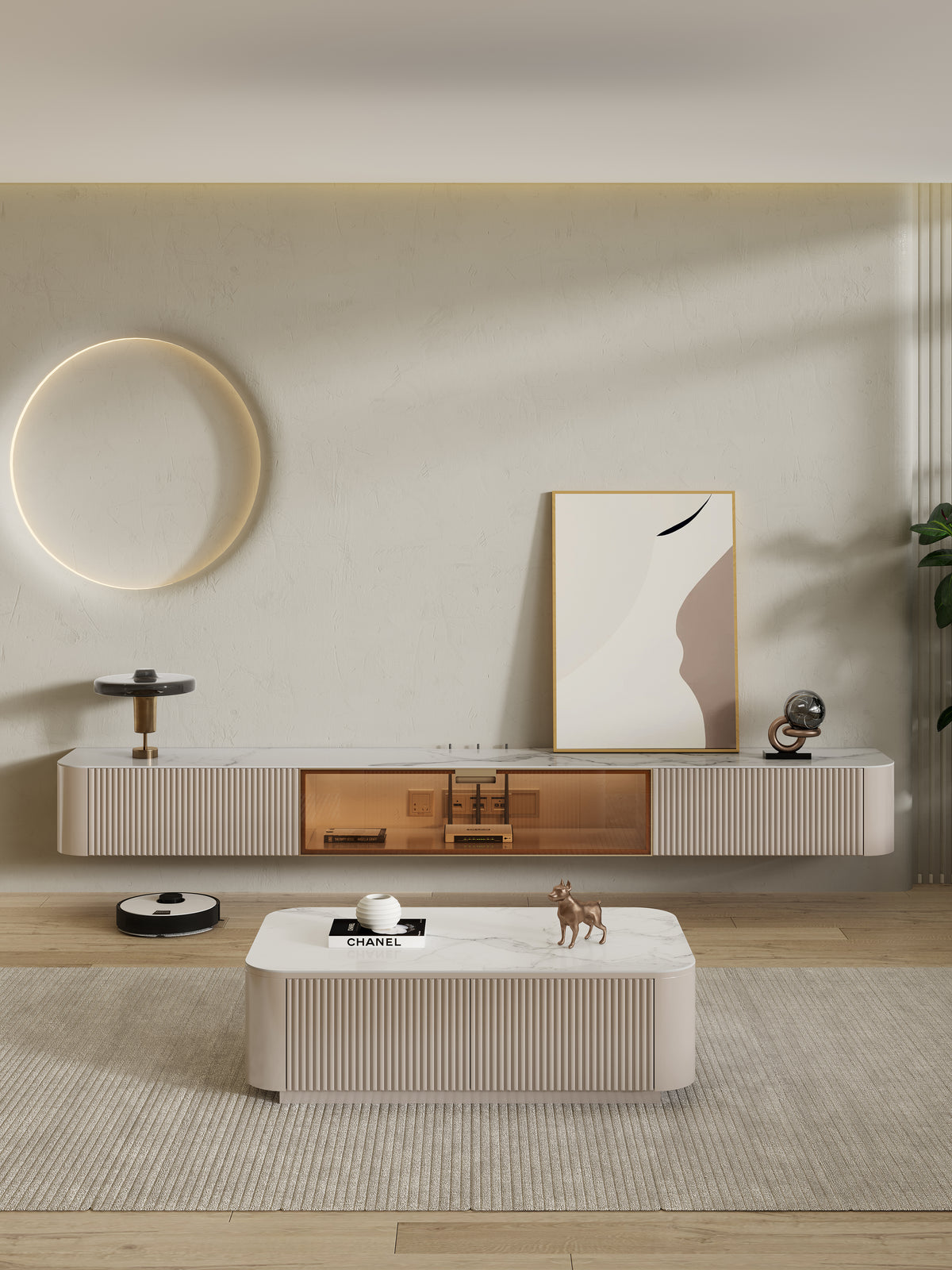 LuxeVision Luxury Wall Mount TV Cabinet and Coffee Table Set